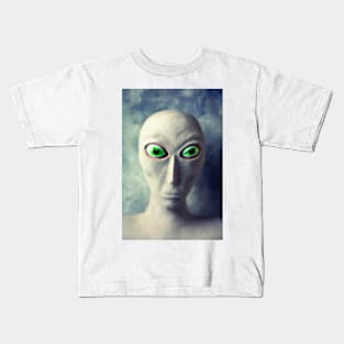 Alien With Big Green Eyes Kids T-Shirt